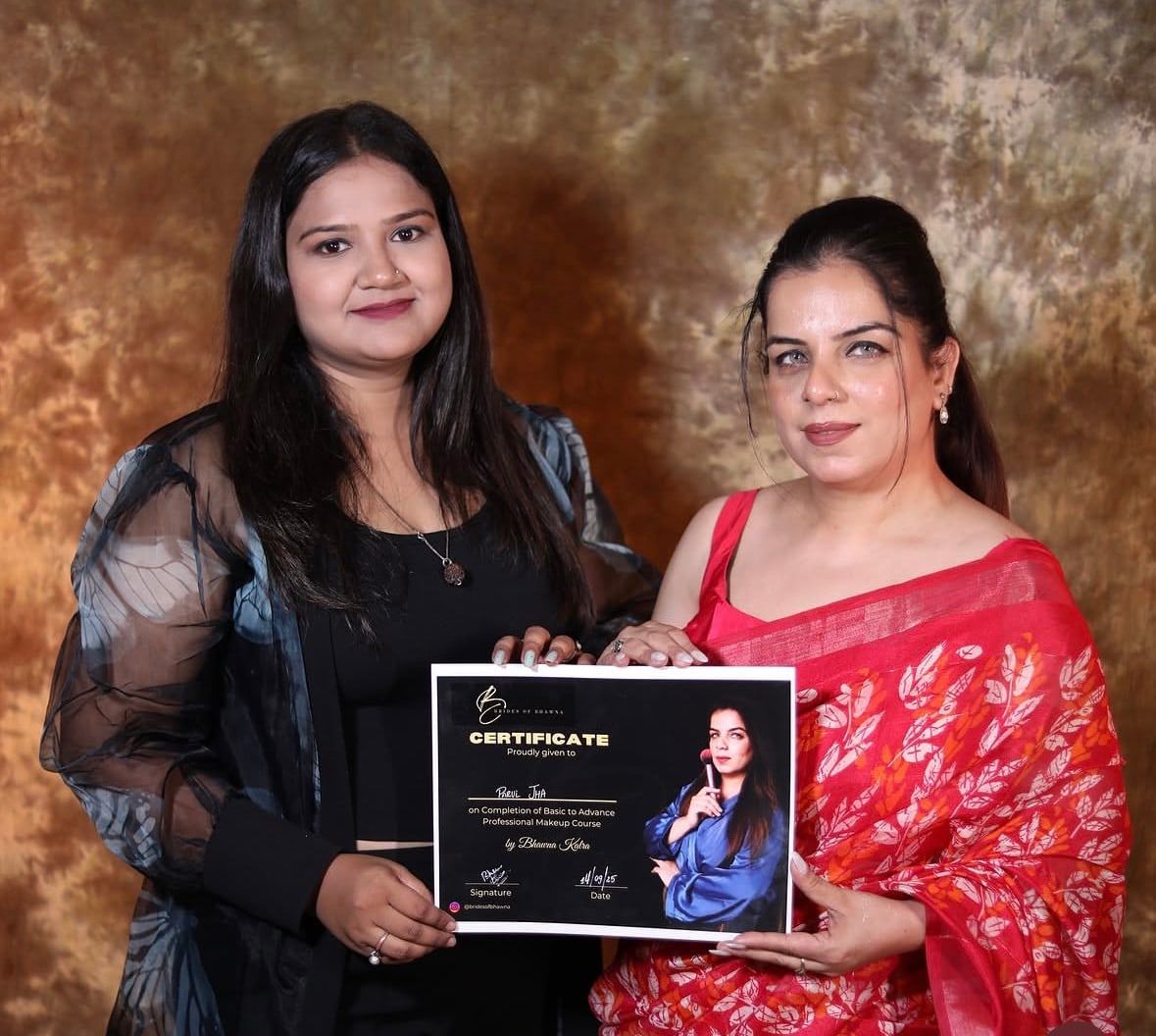 Parul Jha holding her Professional Makeup Course certificate